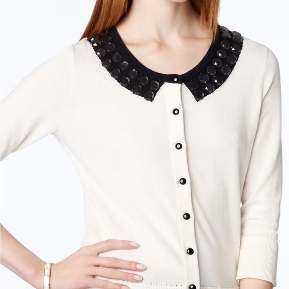 Kate Spade New York Live Colorfully Jeweled Collar Cardigan, Size S